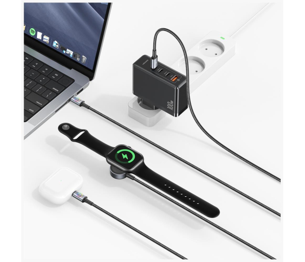 USAMS Kabel 3w1 z ładowarką indukcyjną 72W do USB-C stalowy - 1569028 - zdjęcie 4